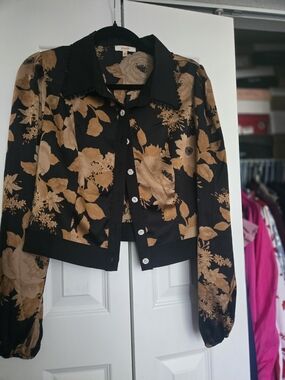 Black & Tan Floral Cropped Jacket